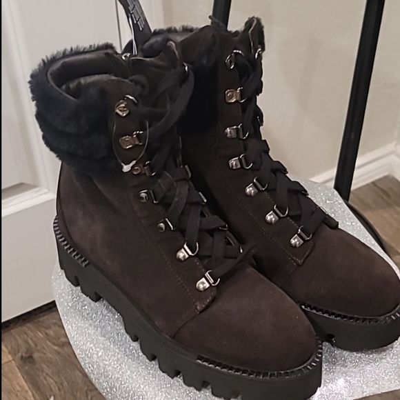 Aquatalia Alyssa Water Resistant Genuine Shearling Boot- Midnight Brown/Black - Picture 10 of 12
